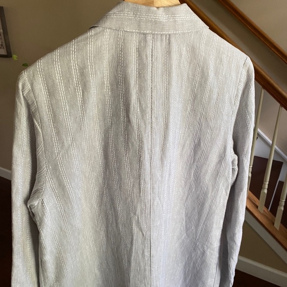 J. JILL Relaxed Pinstripe Linen Vertical Gray & White Jacket Cardigan Size M - Picture 5 of 16